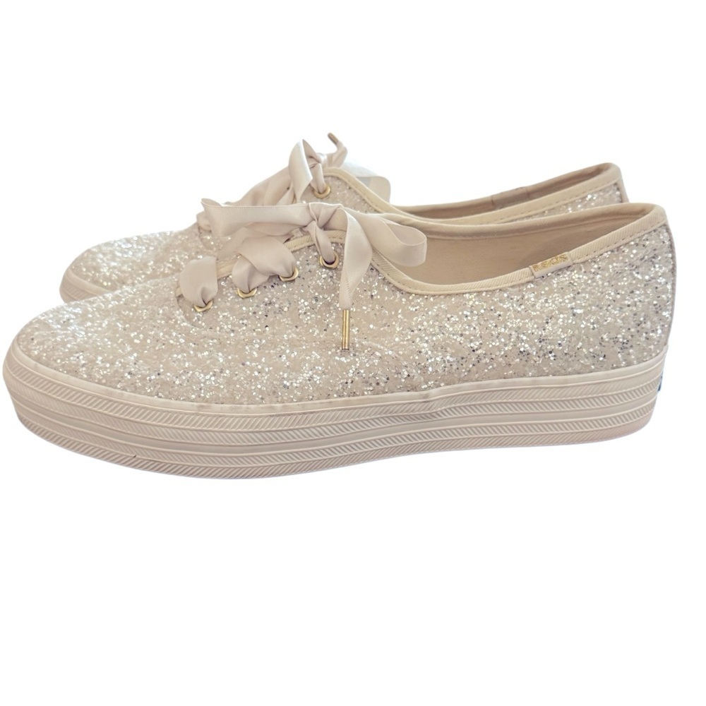 Sparkling Kate Spade ♠️ Cream Sneakers with Ribbon Laces - Picture 10 of 13